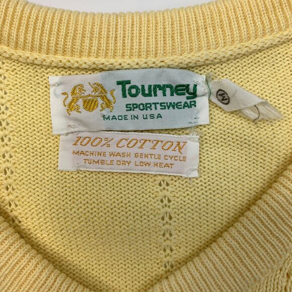 Vintage Tourney Sportswear Sweater Mens M Medium Yellow V Neck Cotton Made USA - Picture 5 of 9